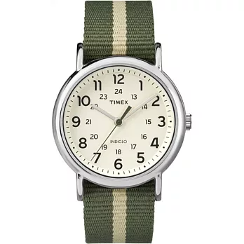 【TIMEX 】天美時經典復刻冷光Weekender系列 (米色/綠米條紋帆布帶) TXT2P72100)