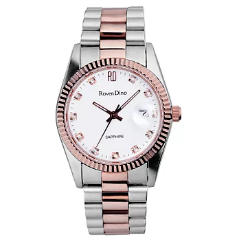 Roven Dino羅梵迪諾尊貴階級時尚晶鑽腕錶-白X銀+玫瑰金
