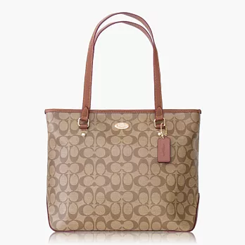 【COACH 實搭耐用】PVC / 手提 / 肩背托特包_卡其咖