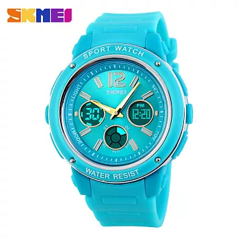 SKMEI-1051 個性女孩 時尚雙顯運動腕錶(藍帶銀圈)