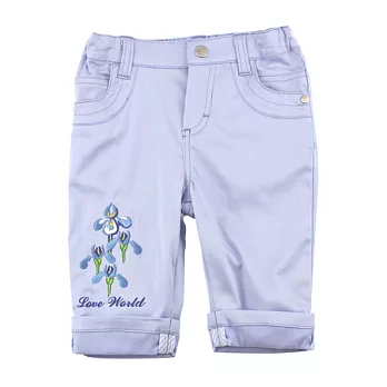 【愛的世界】繡花反摺七分褲-台灣製-95水藍色