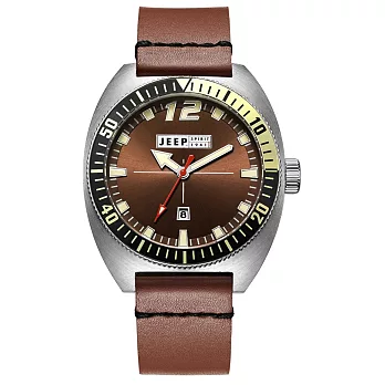 【Jeep Spirit】美式復古系列時尚休閒時裝真皮手錶 (棕面/棕色帶 JPS50201)