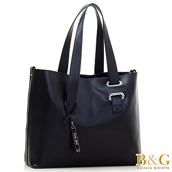【B&G】義大利頂級牛皮銀光極簡托特包中包(貴族黑)