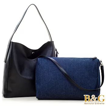 【B&G】義大利頂級牛皮銀光立型托特包中包(貴族黑)