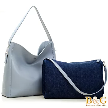 【B&G】義大利頂級牛皮銀光立型托特包中包(城堡灰)