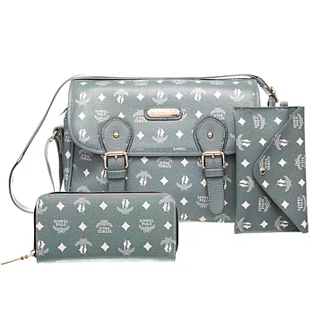 【XINWEI POLO】奢華LOGO風側背包附零錢包+皮夾(723)-灰綠色