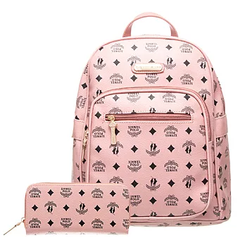 【XINWEI POLO】奢華LOGO風大容量後背包+皮夾(141031)-粉色