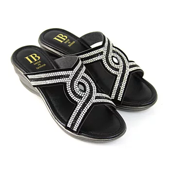 【Pretty】時尚風采鑲嵌水鑽楔型涼鞋35黑色