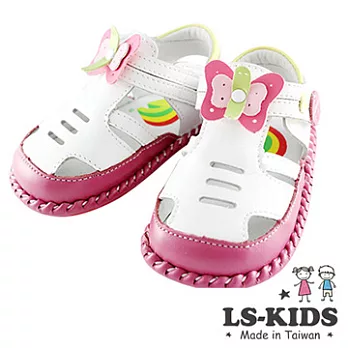 【LS-KIDS】手工精緻學步鞋 -透氣涼鞋系列-粉色蝴蝶13號