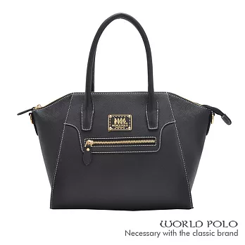 WORLD POLO．世界保羅 - 深色誘惑系列扇形購物兩用包- 黑色