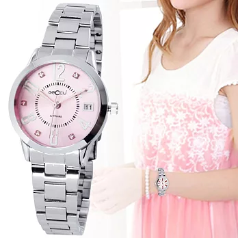 【GECCU】GU-4435 義式風格 時尚簡約晶鑽仕女日誌腕錶(優雅粉)