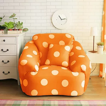 【HomeBeauty】超涼感冰晶絲印花彈性沙發罩-水玉點點-1人座-四色可選粉橘
