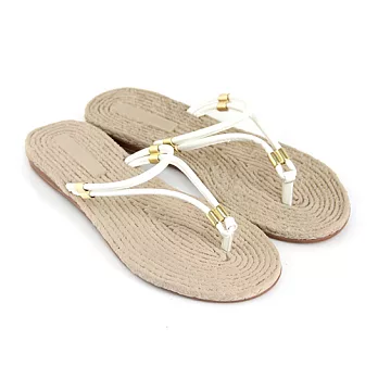 【Pretty】簡約仿麻繩編織底夾腳拖鞋38白色