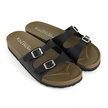 【Pretty】隨性俐落休閒風雙皮扣平底拖鞋39黑色