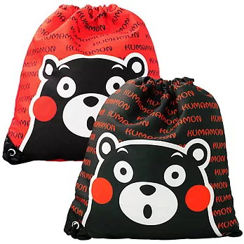 Kumamon熊本熊 後背束口背袋-黑色+紅色