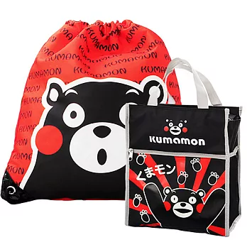 Kumamon熊本熊 後背束口背袋-紅色+直式補習袋/便當袋
