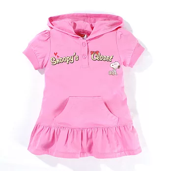 【SNOOPY】可愛風荷葉裙擺連帽洋裝110桃紅