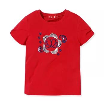 【ELLE】星星花朵圓領上衣120紅