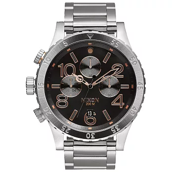 NIXON 48-20 CHRONO 潮流重擊運動腕錶-玫瑰金字黑x銀