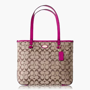 【COACH 實搭耐用】織布 / 手提 / 肩背托特包_卡其紫