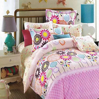 【法式寢飾花季】時尚典藏-加大精梳全棉舖棉兩用被床包組(花舞莎莎6*6.2尺)