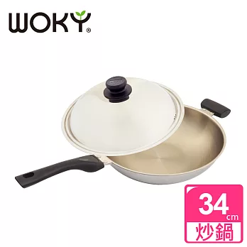 【WOKY沃廚】玫瑰金專利不鏽鋼萬用鍋34cm(送OK智慧感溫鍋鏟)