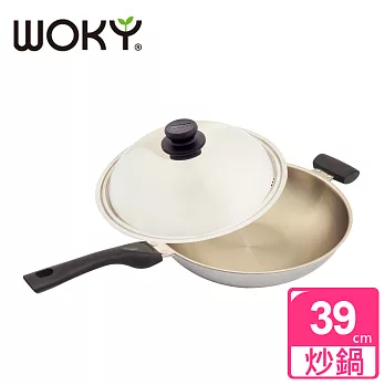 【WOKY沃廚】玫瑰金專利不鏽鋼炒鍋39cm(送OK智慧感溫鍋鏟)