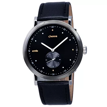 LICORNE entree 極簡魅力紳士腕錶-黑x黑皮帶