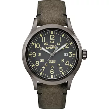 TIMEX 時光白皮書經典皮帶錶-深灰x卡其