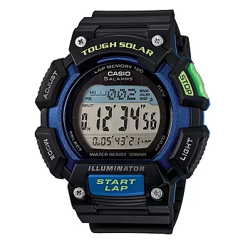 CASIO 戰鬥狂野的訊息視窗加大版運動太陽能腕錶-綠藍-STL-S110H-1B