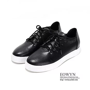 EOWYN．日韓時尚休閒舒適簡約圓頭綁帶鉚釘百搭平底包鞋EMD01200-85/1色/34-39碼現貨+預購黑色34