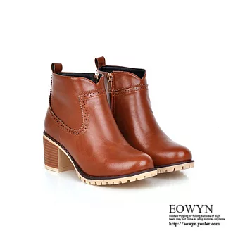 EOWYN.時尚個性簡約百搭素色粗跟牛津短靴/工程靴EMD01668-68/4色/34-39碼現貨+預購黃色34