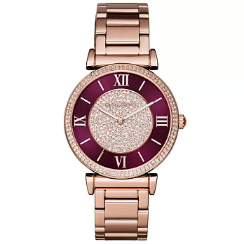 Michael Kors 羅浮宮圓潤炫彩晶鑽腕錶-紫紅X玫瑰金