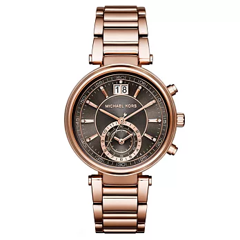Michael Kors 懵懂高雅秒針晶鑽腕錶-灰X玫瑰金