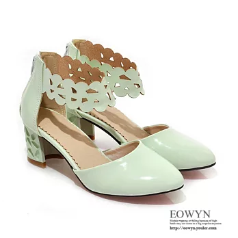 EOWYN．時尚休閒可愛大方雕花鏤空花邊百搭粗跟羅馬涼鞋EMD01236-63/2色/34-39碼現貨+預購綠色34