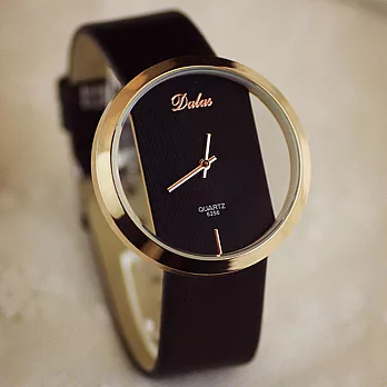 【Dalas】 6256韓版簡約 鏤空玻璃設計皮帶腕錶(黑色)