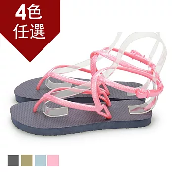 FUFA 交叉造型海灘涼鞋 (D16) 藍桃色S 藍桃色