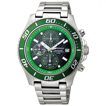 J.SPRINGS系列跨時代三眼計時時尚腕錶-綠X銀