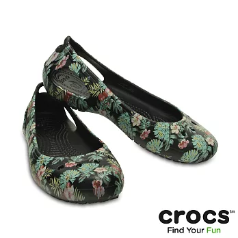 Crocs - 女款 - 卡笛熱帶風情便鞋 -36黑/軍綠色