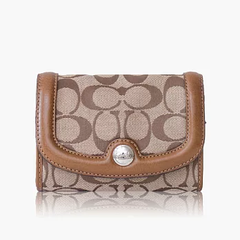 【COACH 攜帶便利】織布 / 女用短夾_卡其駝