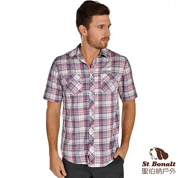 【聖伯納 St.Bonalt】男-3M吸濕排汗快乾短袖格子襯衫(4054)S紅色格子