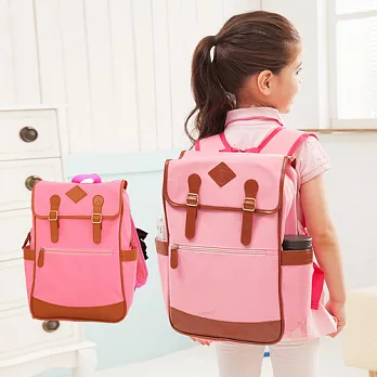 【酷包袋】學院風雙釦造型兒童後背書包_粉色