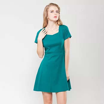 【INF】百搭波浪裙襬方領洋裝15031S綠色