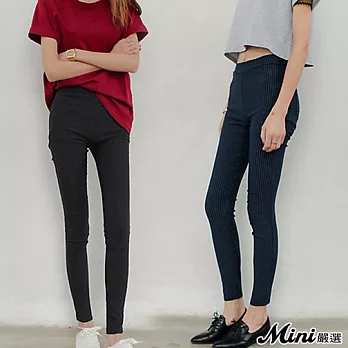鉛筆褲 彈性條紋打底九分褲 二色-Mini嚴選-FREE(黑色）