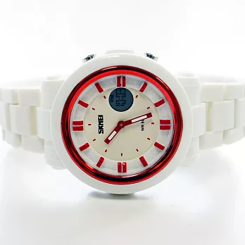 SKMEI 1062 個性時尚雙顯運動腕錶紅白奇蹟
