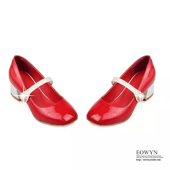 EOWYN.歐美時尚簡約優雅方頭珍珠百搭淺口粗中跟包鞋EMD01373-64/3色/34-39碼現貨+預購紅色36