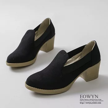 EOWYN．時尚新款復古休閒圓頭素色拼接百搭粗中跟包鞋/牛津鞋EMD01382-63/3色/34-39碼現貨+預購黑色34