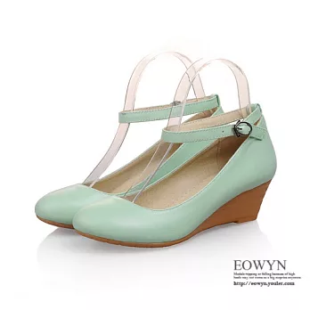 EOWYN．時尚新品圓頭簡約金屬釦休閒百搭坡跟包鞋/娃娃鞋EMD01390-48/3色/34-39碼現貨+預購綠色34