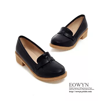 EOWYN．2015時尚新品簡約休閒圓頭百搭粗中跟包鞋/牛津鞋EMD01499-58/3色/34-39碼現貨+預購黑色34