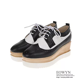 EOWYN．義大利時尚品牌新款甜美拼色休閒綁帶厚底坡跟鬆糕包鞋EMD01436-86/2色/34-39碼現貨+預購黑色34